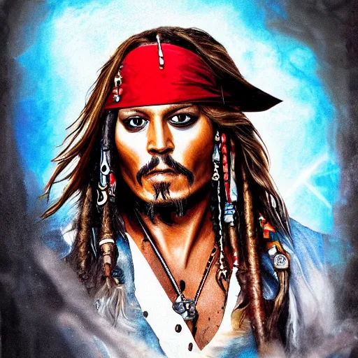 Image similar to portrait of johnny depp as captain jack sparrow, highly detailed, centered, solid color background, digital painting