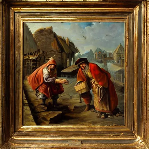 Prompt: merchant discovering gold, oil painting