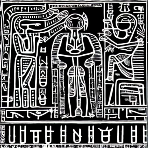 Prompt: black and white alien hieroglyphs, very contrasted