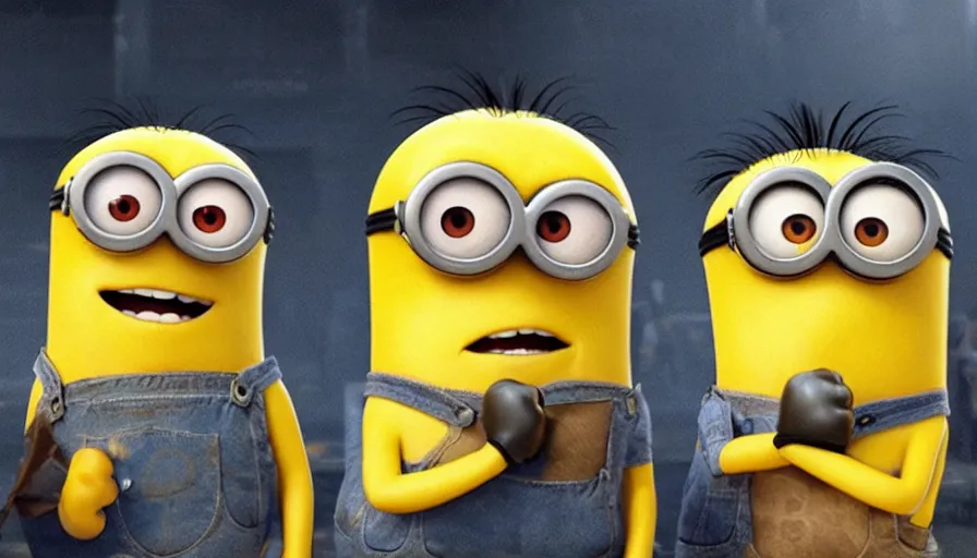 Image similar to fight!! club!!!!, fight!! club!!!! ((((the minions)))), movie still, directed by David fincher