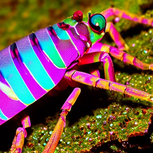 Prompt: mantis shrimp at a rave, vivid colors and lighting, press photo