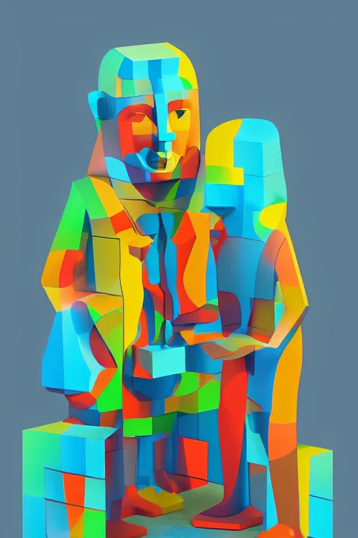 Image similar to cubist moai statue cutout digital illustration cartoon colorful beeple