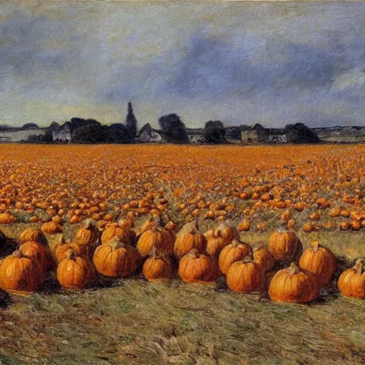 Image similar to a field of rotting pumpkins, by Sir James Guthrie, hyperrealism