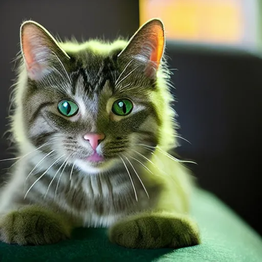 Image similar to surprised cat face, green fluffy