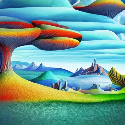 Image similar to Surrealistic colorful landscape illustration, Ultra realistic 8K