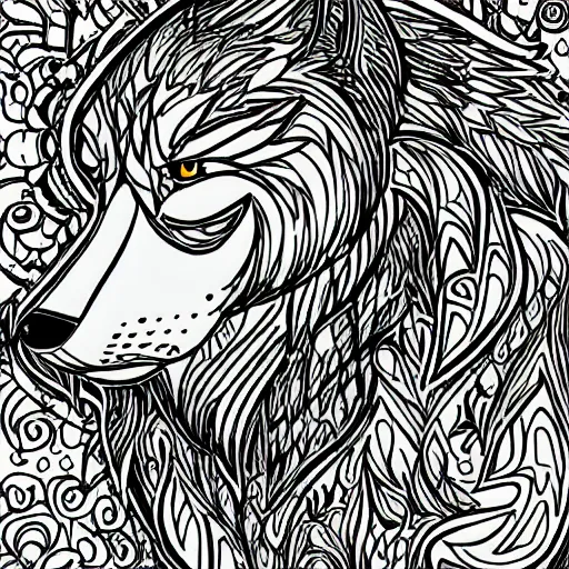 Image similar to wolf template base lineart, little detail, full-body view, simple, black and white, coloring book style, high quality, HD, 8K