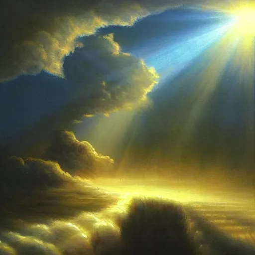 Prompt: masterful painting of heaven with volumetric grand lighting