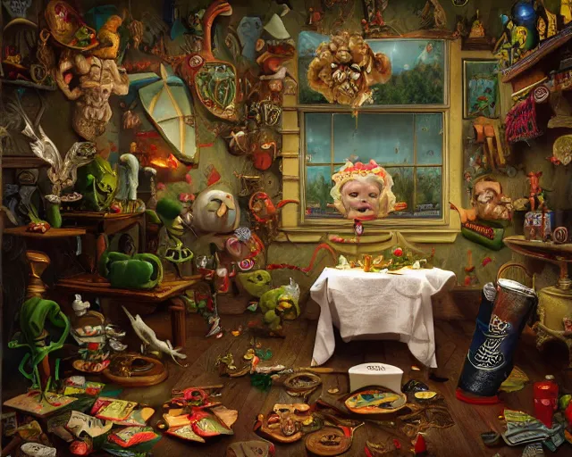 Image similar to robert williams todd schorr mark ryden highly detailed 3 - d environment octane render