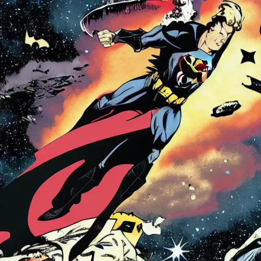 Prompt: batman killing superman in space