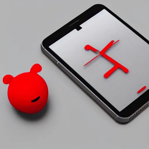 Image similar to Very tiny red alarm clock that looks like the iOS emoji and has the same colors, 3D clay render, 4k UHD, white background, isometric top down left view, diffuse lighting, zoomed out very far