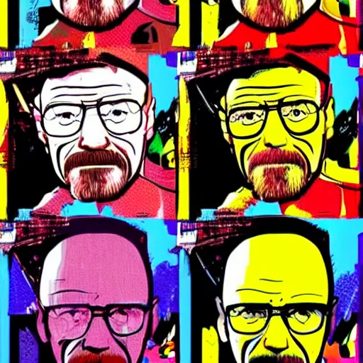 Image similar to walter white, breaking bad in a pop art comic style