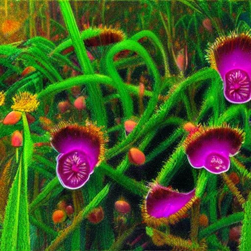 Prompt: the mulatto stuck to the sundew flower, beautiful, hyper-realistic, high resolution, hypnotic measurements , 8k, hyper-detailed