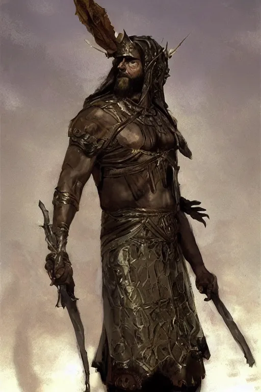 Image similar to a full body portrait of the ancient historical biblical evil pagan king ahab of Israel by craig mullins and marc simonetti, Ross Tran and WLOP, by Andrew Wyeth and Gerald Brom, In the style of John singer Sargent and James gurney, ARTSTATION, cgsociety, polycount, character design, CINEMATIC, AWE INSPIRING, BEAUTIFUL, ART GERM