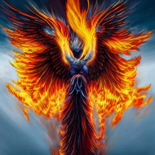 Prompt: hyperdetailed image of a phoenix with its full body flaming and wings spread 8 k extremely detailed hd hyperrealism fiery extremely accurate unbelievably illusionistic