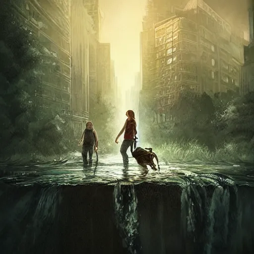 Image similar to Last of Us, theme by Ross Tran, extravagant, dark ambient, beautiful, UHD, lunatic, hyperrealism, Surreal and Fantasy Art, absurdist, absurd, parallax, hypermodernism