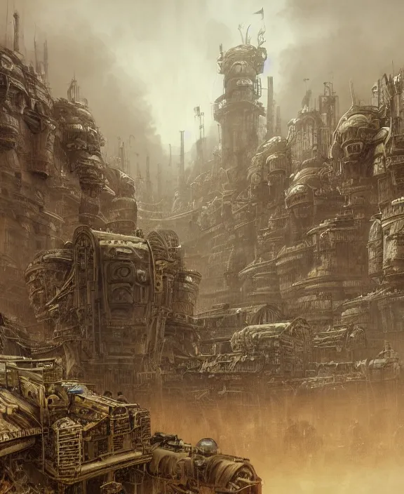 Prompt: a fortified steampunk military base with giant artillery cannons, by HR Giger and Beksiński and Stephan Martiniere , 4k resolution, detailed, trending on artstation