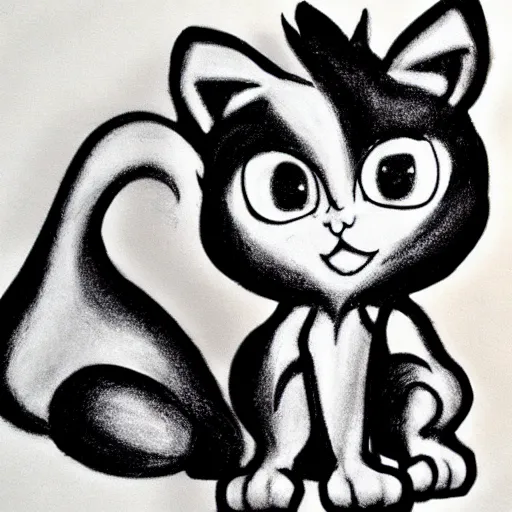 Image similar to littlest pet shop cat charcoal drawing highly detailed render