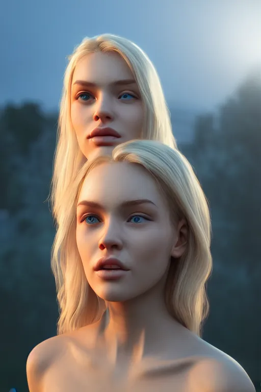 Image similar to hyperrealistic portrait of stunningly beautiful blonde girl in a dawn light, trending on artstation,ultrawide angle, f8, polarizer , unreal engine