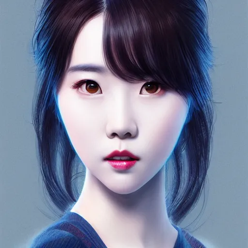 Image similar to portrait of IU aka Lee Ji-eun, seductive look, rule of thirds, smooth, sharp focus, James Jean pastiche by Artgerm, octane render
