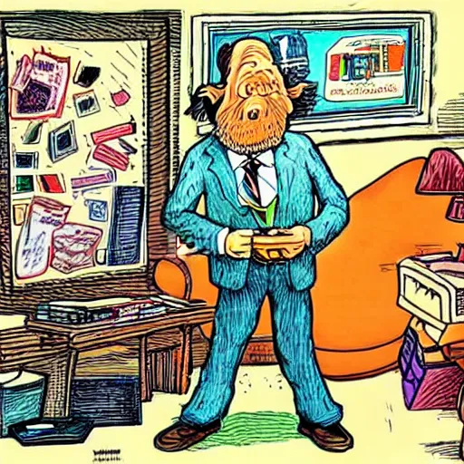 Image similar to The Artwork of R. Crumb and his Sad Accountant, pencil and colored marker artwork, trailer-trash lifestyle