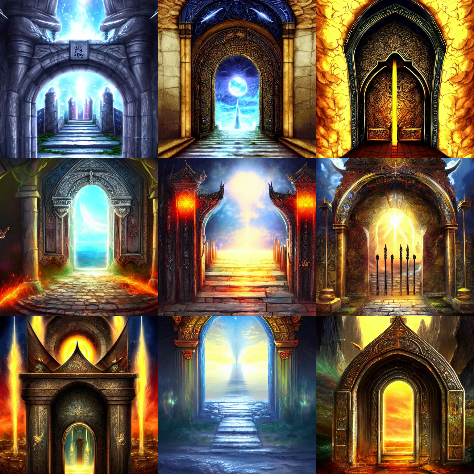 Prompt: The gate to the eternal kingdom of heavens, fantasy, digital art, HD, detailed.