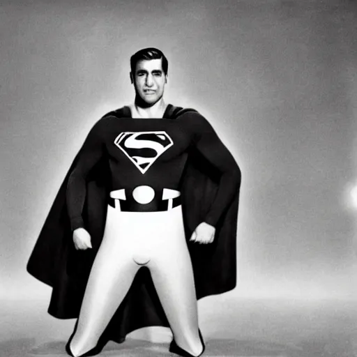 Image similar to The actor, Cary Grant as Superman, lazer beams come out of his eyes,