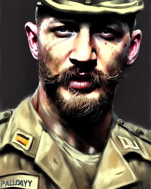 Image similar to tom hardy as a soldier in vietnam, wounded | | realistic shaded, fine details, fine - face, realistic shaded lighting painting by greg rutkowski, diego gisbert llorens, magali villeneuve, artgerm, jeremy lipkin, michael garmash, rob rey