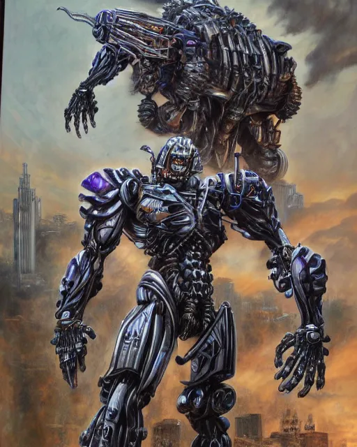 Image similar to megatron by frank franzetta, biomechanical, 4 k, hyper detailed