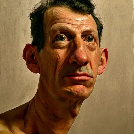 Image similar to high quality high detail painting by lucian freud, hd, super skinny face, photorealistic lighting