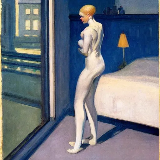 Image similar to cyborgs by edward hopper