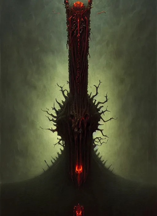 Prompt: masterpiece, infernal darkness emissary concept art, stylized, doom, elegant, majestic, epic, art by zdiszlaw beksinski, greg rutkowski, josan gonzalez, alexey egorov, biomechanical, alchemy, monogram