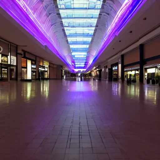 Prompt: Empty mall at night, low quality photograph, liminal space