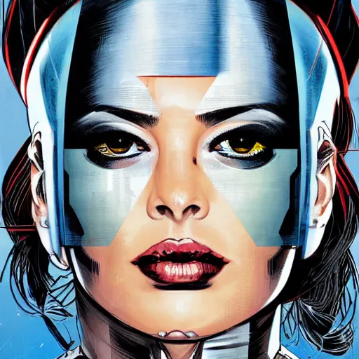 Image similar to portrait of a female android, by MARVEL comics and Sandra Chevrier