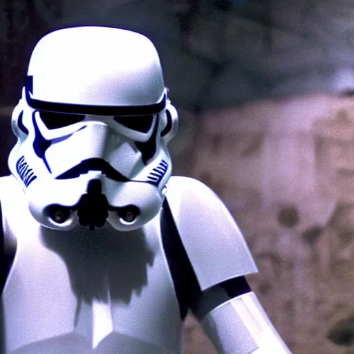 Prompt: a film still of gremlin in a storm trooper suit in star wars realistic, detailed