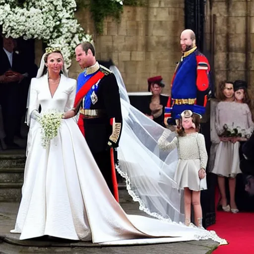 Image similar to photos of the duke of cambridge prince william marrying american singer miley cyrus, happy couple, human faces, official photos, wedding photo, royal wedding, photos trending on twitter, trending photo on instagram
