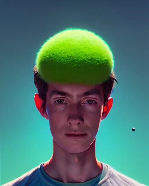 Image similar to highly detailed vfx portrait of a character of a tennis ball monster stephen bliss, unrealengine, greg rutkowski, loish, rhads, beeple, makoto shinkai and lois van baarle, ilya kuvshinov, rossdraws, tom bagshaw,