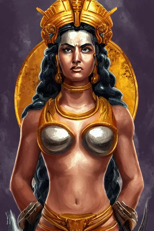 Image similar to the Greek godess Hera looking angry, rusty armor, portrait, pixel art