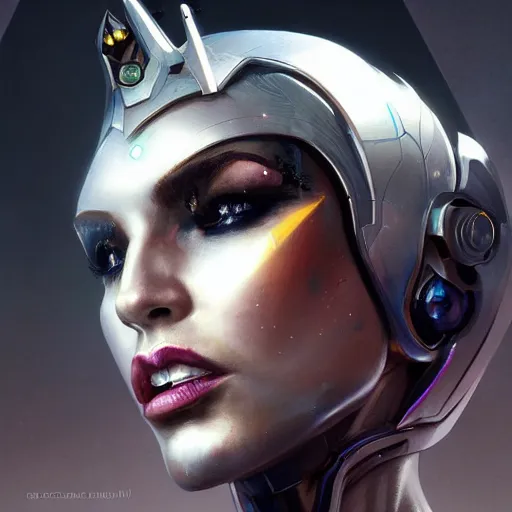 Image similar to cyborg queen, fantasy, portrait, highly detailed, digital painting, trending on artstation, concept art, sharp focus, illustration, art by artgerm and greg rutkowski and magali villeneuv