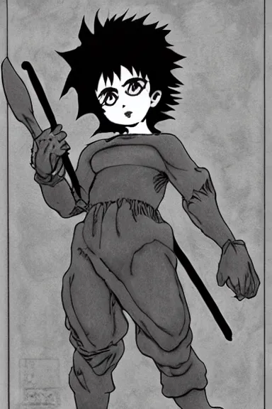 Image similar to attractive salvage little boy in cat suit, black and white artwork made by kentaro miura and yoshihiro togashi