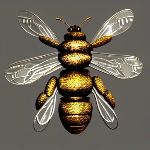Prompt: portrait of four 3d bees made of metal, shiny, performing onstage like the Beatles