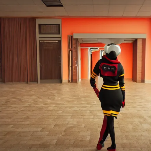 Prompt: bee university student in class, crimson - black color scheme, photorealistic, octane render, rtx, hdr, unreal engine, digital art widescreen 8 k, wlop