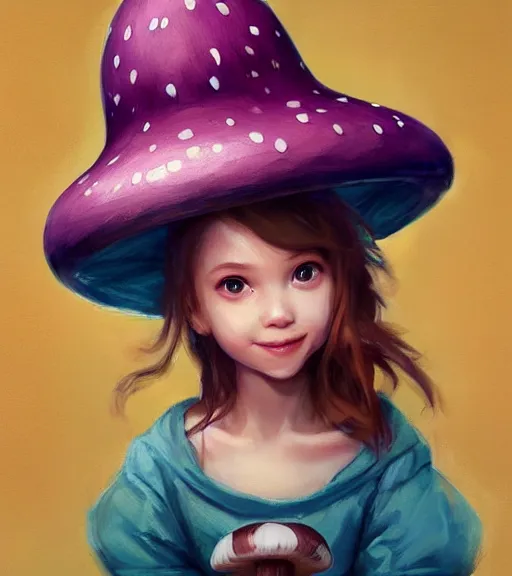 Prompt: a beautiful little girl wearing a mushroom hat sitting | | cute - fine - subtle smile, colorful hair, face, pretty face, fine details by stanley artgerm lau, wlop, rossdraws, james jean, andrei riabovitchev, marc simonetti, and sakimichan, trending on artstation