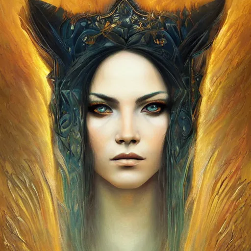 Prompt: beautiful female mage portrait in the style of Karol Bak