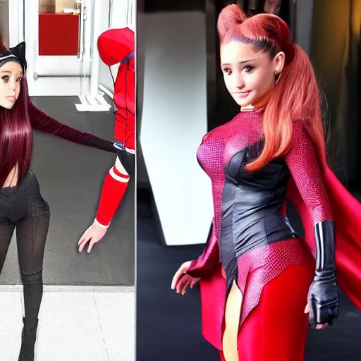 Prompt: Ariana grande cosplaying as Scarlet Witch
