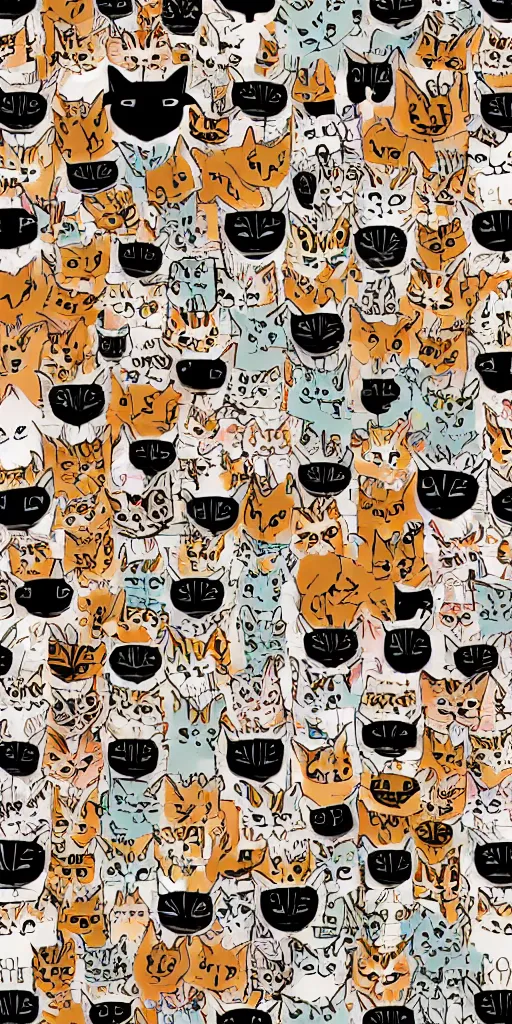 Image similar to seamless pattern of cute cats symmetrical, repeating 3 5 mm photography