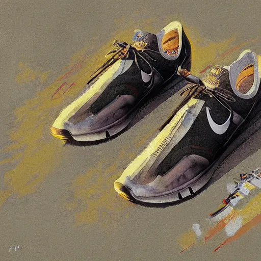 Prompt: hitler!!!!!, advertises nike sneakers, hyperrealism, sharp focus, 4 k resolution, ultra detailed, style of ron cobb, adolf hiremy - hirschl, syd mead, ismail inceoglu, rene margitte