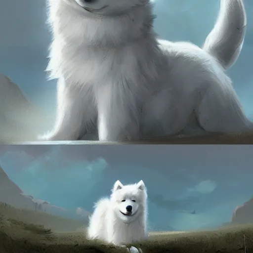 Image similar to samoyed, artwork by raphael lacoste, epic, cute