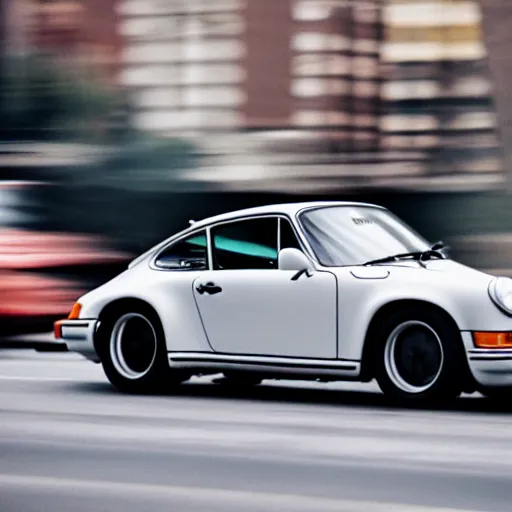 Prompt: photo of a porsche 9 1 1 9 6 4 speeding through nyc, cinematic, motion blur, 3 5 mm shallo dof