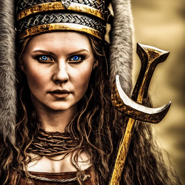 Image similar to photo of a beautiful viking queen, highly detailed, 4 k, hdr, smooth, sharp focus, high resolution, award - winning photo