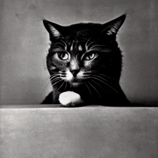 Prompt: a cat photographed by man ray